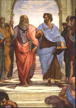 Samtalet mellan Platon och Aristoteles genljuder n..